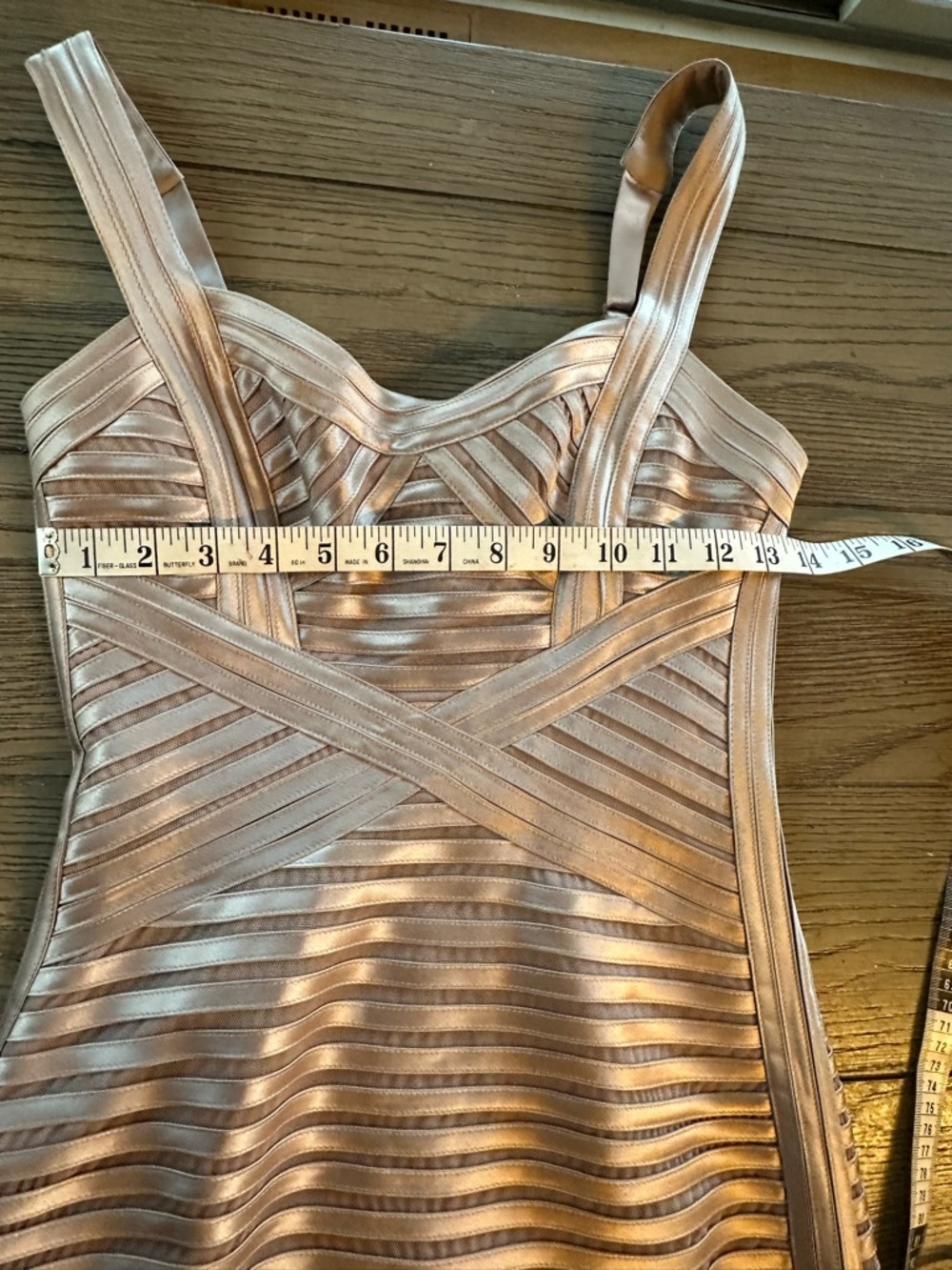 BCBGMaxAzria Metallic Taupe Strappy Mini Dress - Picture 14 of 15